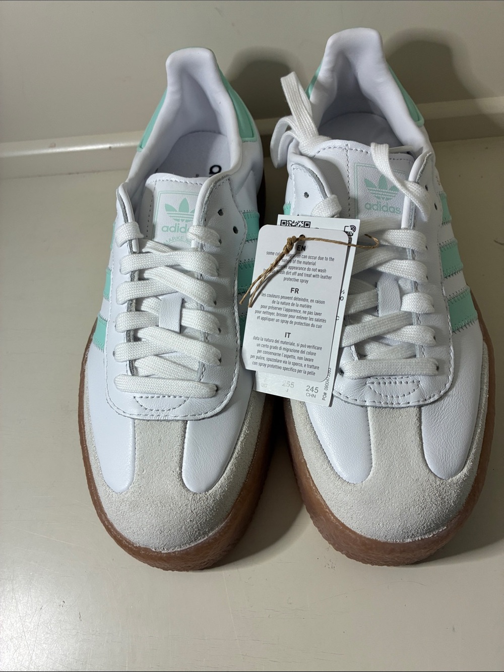 adidas Women's White & Mint Green Low-Top Sneakers with Gum Sole